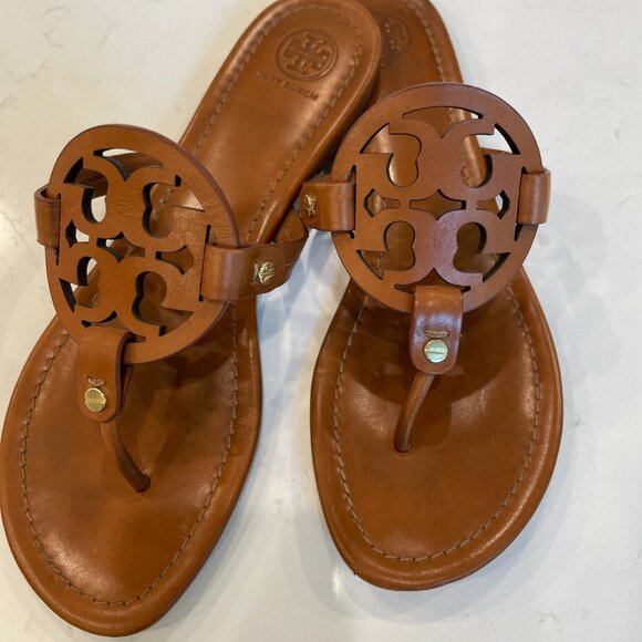 Tory Burch Miller Thong Sandal Vintage Vachetta Leather Size 9 - Picture 6 of 10